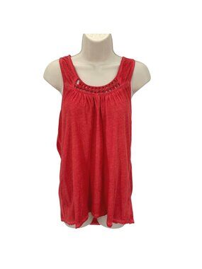 Others Follow Red Sleeveless Tank Top Open Back & Crochet Details Womens M